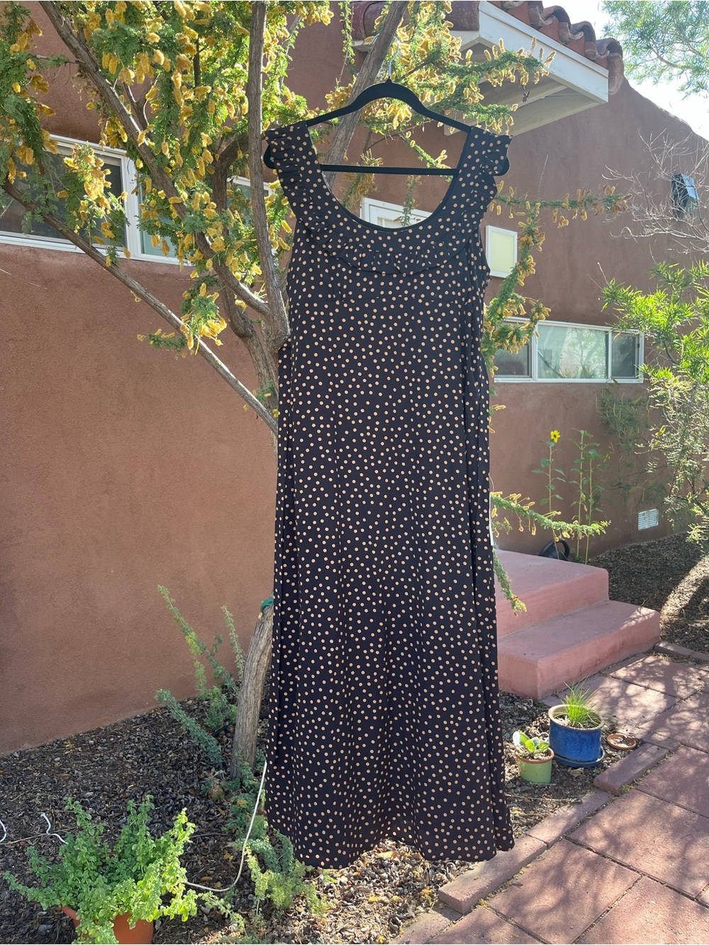 Lisa Says Gah Iris Dress Black Maxi Dress with Cream Polka Dots - Picture 2 of 4